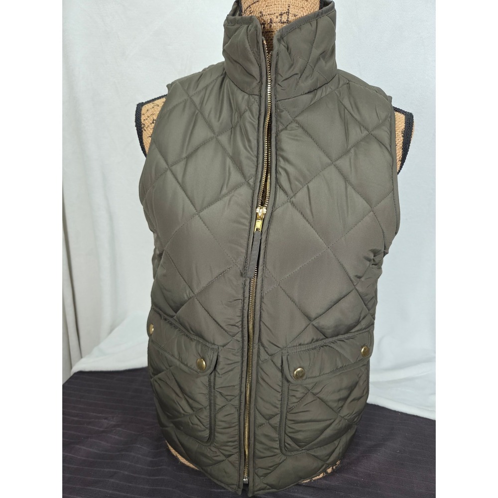 Quinn Quilted Puffer Vest Women Small Olive Green Excellent Diamond Zip Up